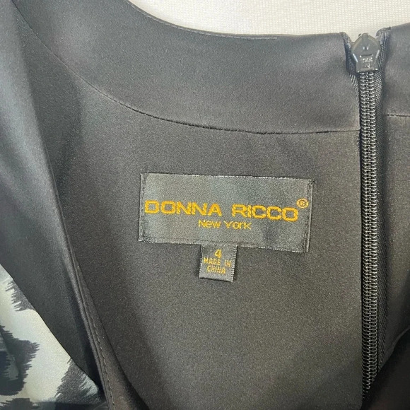 Donna Ricco New York Animal Print Fitted Midi Dress Sleeveless Black Gray Sz 4 - Picture 11 of 13